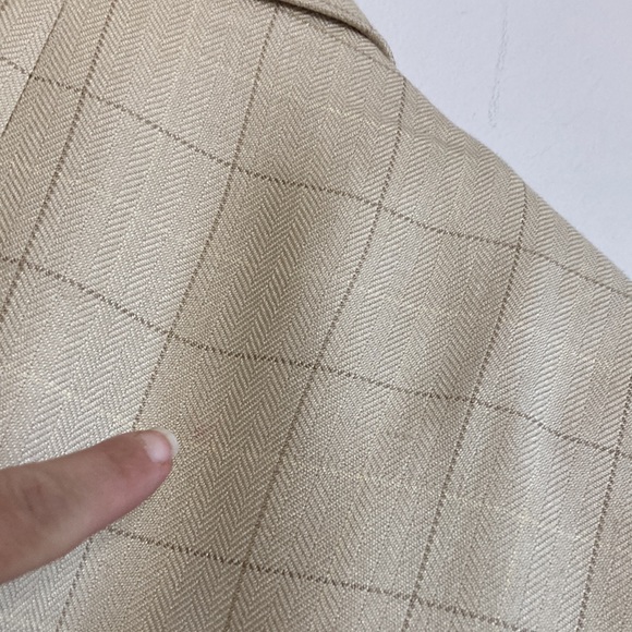 Lauren Ralph Lauren Sport Coat Mens 46R Silk Cream Herringbone Windowpane Blazer - Picture 11 of 16